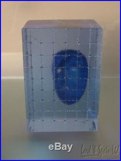 Kosta Boda Art Glass Bertil Vallien Brains Head in Blue Box Sculpture-Ltd Ed 100