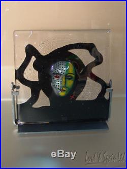 Kosta Boda Art Glass Black Elements RIVER Sculpture With Stand-Bertil Vallien