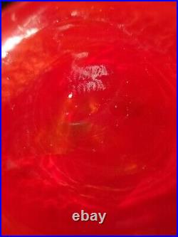 Kosta Boda Art Glass Bowl Transparent Heavy Glass Votive Red Swirls