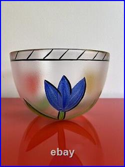 Kosta Boda Art Glass Bowl ULRICA HYDMAN VALLIEN Hand Painted Tulip 8.5 Diameter