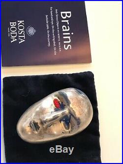 Kosta Boda Art Glass Brains John Sculpture WithBox, Blue Bag Etc-Bertil Vallien