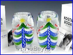 Kosta Boda Art Glass CHRISTMAS TREE PAIR CANDLE HOLDERS By Ulrica Hydman Vallien