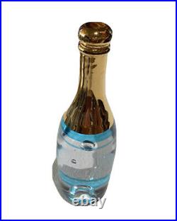 Kosta Boda Art Glass Champagne Bottle Gold And Blue 7.5 Tall Sweden