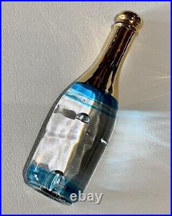 Kosta Boda Art Glass Champagne Bottle Gold And Blue 7.5 Tall Sweden