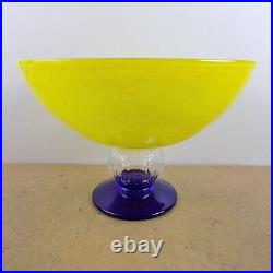 Kosta Boda Art Glass Fruit Bowl Compote Gunnel Sahlin Yellow & Cobalt Blue