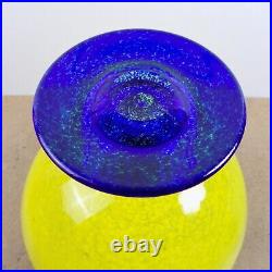 Kosta Boda Art Glass Fruit Bowl Compote Gunnel Sahlin Yellow & Cobalt Blue