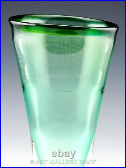 Kosta Boda Art Glass Goran Warff NUMBERED SOUND VASE GREEN & BUBBLE 13 TALL