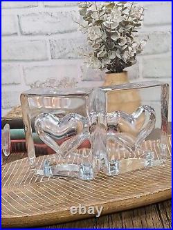 Kosta Boda Art Glass Hearf Bookends Vintage Clear