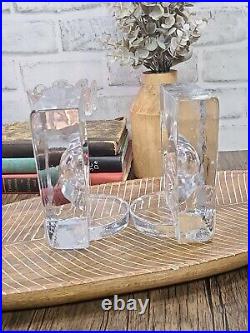 Kosta Boda Art Glass Hearf Bookends Vintage Clear