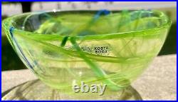 Kosta Boda Art Glass Lime Green Swirl Bowl designed by Ulrica Hydman Vallien