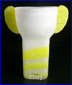 Kosta Boda Art Glass TIGER Yellow & White Vase Signed Ulrica Hydman Vallien