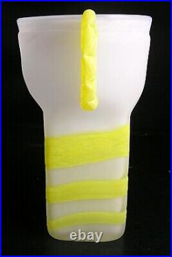 Kosta Boda Art Glass TIGER Yellow & White Vase Signed Ulrica Hydman Vallien