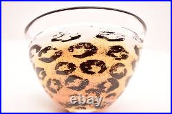 Kosta Boda Art Glass Vase Bowl 5.75 Wide Kjell Engman signed Leopard Cheetah