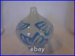 Kosta Boda Art Glass White Vase with Blue Butterflies- Olle Brozen sign number