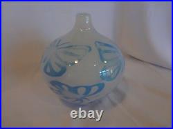 Kosta Boda Art Glass White Vase with Blue Butterflies- Olle Brozen sign number