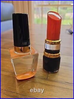 Kosta Boda Asa Jungnelius Lipstick & Nail Polish Lethal Orange Glass Sculpture