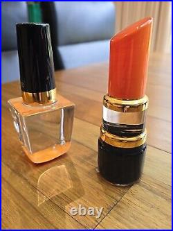 Kosta Boda Asa Jungnelius Lipstick & Nail Polish Lethal Orange Glass Sculpture