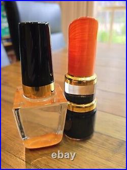 Kosta Boda Asa Jungnelius Lipstick & Nail Polish Lethal Orange Glass Sculpture