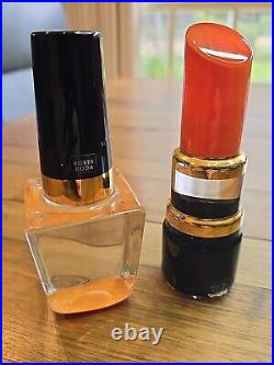 Kosta Boda Asa Jungnelius Lipstick & Nail Polish Lethal Orange Glass Sculpture