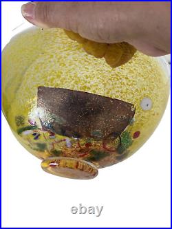 Kosta Boda Bertil Vallien Art Bowl Collector Yellow Satellite Glass Bowl