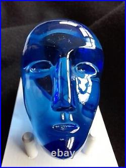 Kosta Boda Bertil Vallien Blue Brain with Red Heart Ltd Ed #K6 on Wood Plinth