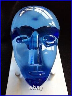 Kosta Boda Bertil Vallien Blue Brain with Red Heart Ltd Ed #K6 on Wood Plinth