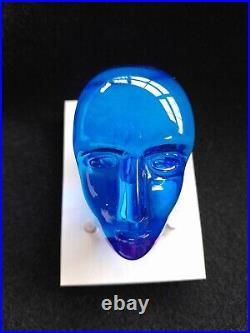 Kosta Boda Bertil Vallien Blue Brain with Red Heart Ltd Ed #K6 on Wood Plinth