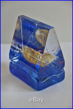 Kosta Boda Bertil Vallien -Blue House with Gold head- artglass objekt NEU unben