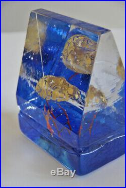 Kosta Boda Bertil Vallien -Blue House with Gold head- artglass objekt NEU unben