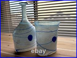 Kosta Boda Bertil Vallien Designed Blue Galaxy Glass Vase Set of 2