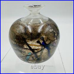 Kosta Boda Bertil Vallien Iridescent Tornado Art Glass Round Bud Vase Signed 85