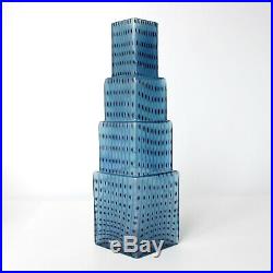 Kosta Boda Bertil Vallien Metropolis Art Glass Vase Blue Skyscraper Sweden 12in