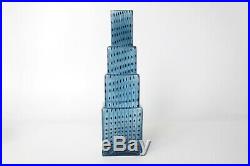 Kosta Boda Bertil Vallien Metropolis Art Glass Vase Blue Skyscraper Sweden 12in