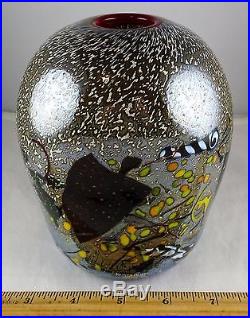 Kosta Boda Bertil Vallien Scandinavian Art Glass Vase 49531 Multicolor withRed