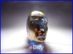 Kosta Boda Bertil Vallien Signed Brains Series Blue Gold Head Sculpture # 90003