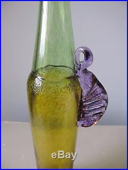 Kosta Boda Bertil Vallien Wind Pipe Green & Yellow Art Glass Vase #48177 Signed