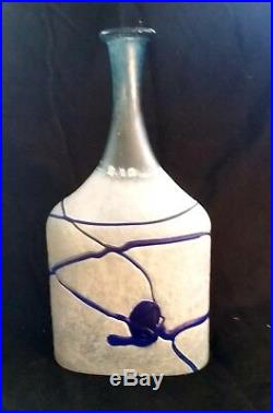Kosta Boda Bertil Vallien bottle neck blue glass sand cast signed, 10, 1982