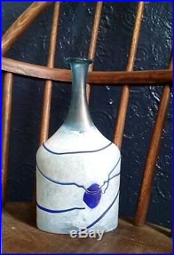 Kosta Boda Bertil Vallien bottle neck blue glass sand cast signed, 10, 1982