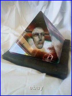 Kosta Boda Bertil Vallien head Sculpture glass. Pyramid