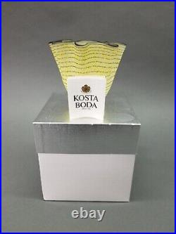 Kosta Boda Black Striped Speckled Textured Yellow Folded Artist Signed Vase