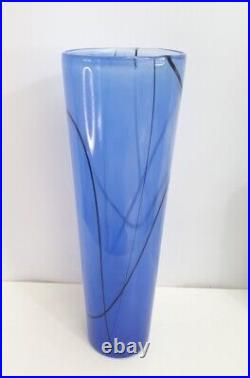 Kosta Boda Blue Black Woodlands Tall Glass Vase Anna Ehrner 40062 Signed 12