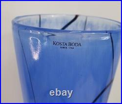 Kosta Boda Blue Black Woodlands Tall Glass Vase Anna Ehrner 40062 Signed 12