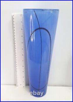 Kosta Boda Blue Black Woodlands Tall Glass Vase Anna Ehrner 40062 Signed 12