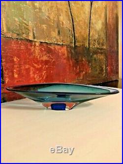 Kosta Boda Blue Studio Art Glass Zoom Bowl Center Piece Signed Goran Warff 14