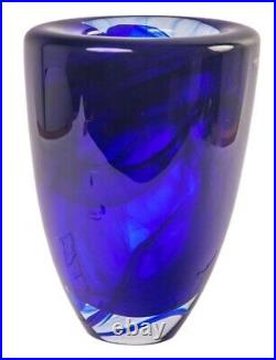 Kosta Boda Cobalt Blue Heavy Studio Art Glass Vase Sweden