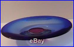 Kosta Boda Controlled Bubbles Zoom Cobalt Blue RED Center Footed Dish G. Warff