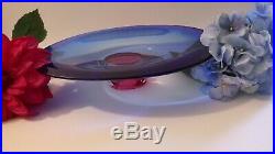 Kosta Boda Controlled Bubbles Zoom Cobalt Blue RED Center Footed Dish G. Warff