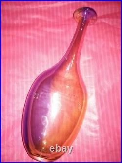 Kosta Boda Fidji Glass Bottle Vase Signed Engman 11 inchesTall