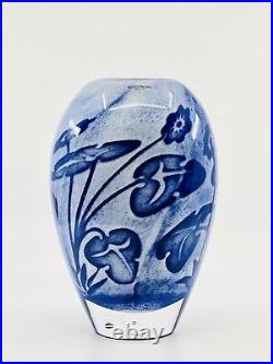 Kosta Boda Floating Flowers Vase O Brozen Signed 7-40-322 Blue