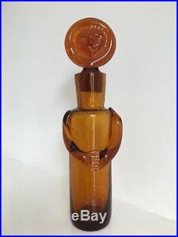 Kosta Boda Glass Decanter Bottle People Erik Hoglund Signed Amber H326